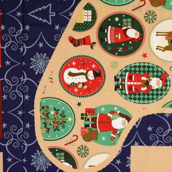 Baumwolldruck Weihnachtskalender rot und blau