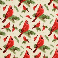 Baumwolldruck Weihnachten roter Kardinal Vogel auf Zweig