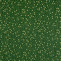 Baumwolldruck kleine Goldsterne auf grünem Grund