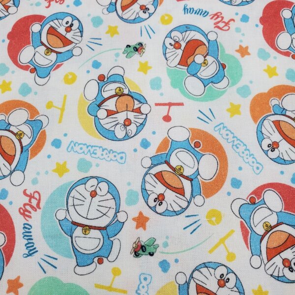 Baumwolldruck Popeline Lizenz Doraemon mit Bunten Kreisen...