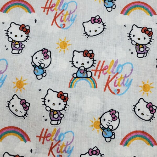 Baumwolldruck Popeline Lizenz Hello Kitty und Regenbogen...
