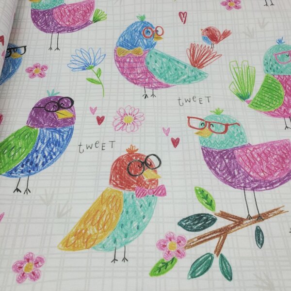 Canvas Digitaldruck Kindermalerei fröhliche Vögel