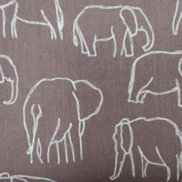 Baumwollpopeline bedruckt Elefanten Taupe