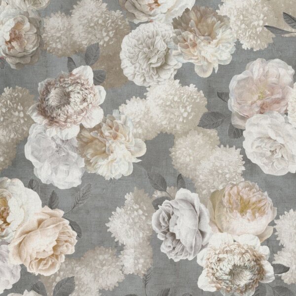 Baumwolldruck Digitaldruck creme Blüten auf grau