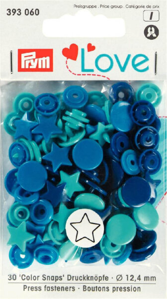 Prym Love Druckknopf Color Stern 12,4mm blau/türkis/tinte