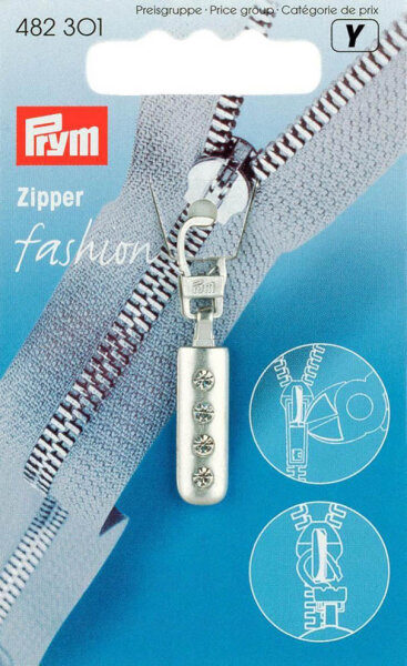 Fashion-Zipper Strass silberfarbig matt