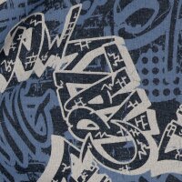 Sweatshirt Digitaldruck Graffiti Schrift grau auf blau