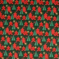 Baumwolldruck Weihnachten rote Tannenbäume und...