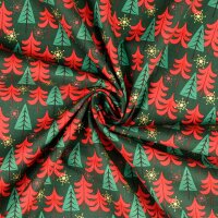 Baumwolldruck Weihnachten rote Tannenbäume und...