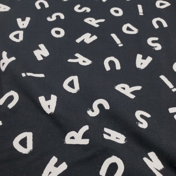 Sweatshirt Digitaldruck creme Buchstaben auf schwarz