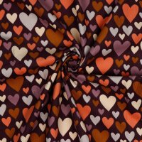 Baumwoll-Feinkord bedruckt Herzen auf violett