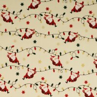 Baumwolldruck Weihnachtsmann und Lichterkette creme