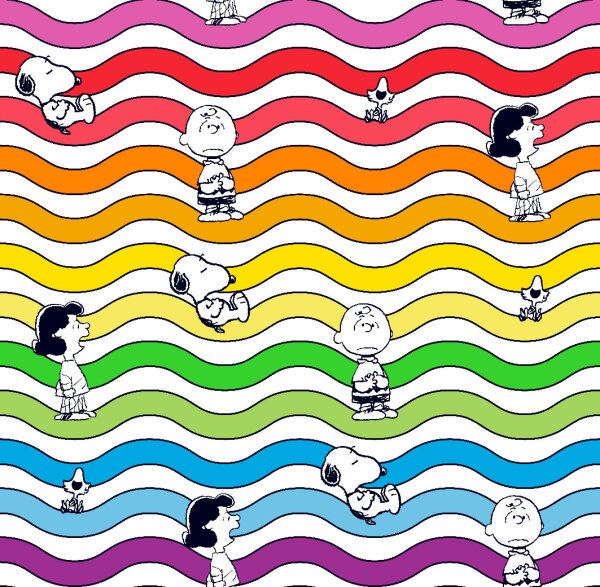 Lizenz Popeline Digitaldruck Snoopy Regenbogen-Welle