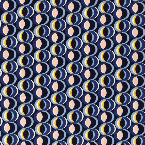 Baumwolldruck elastisch Retro-Kreise blau