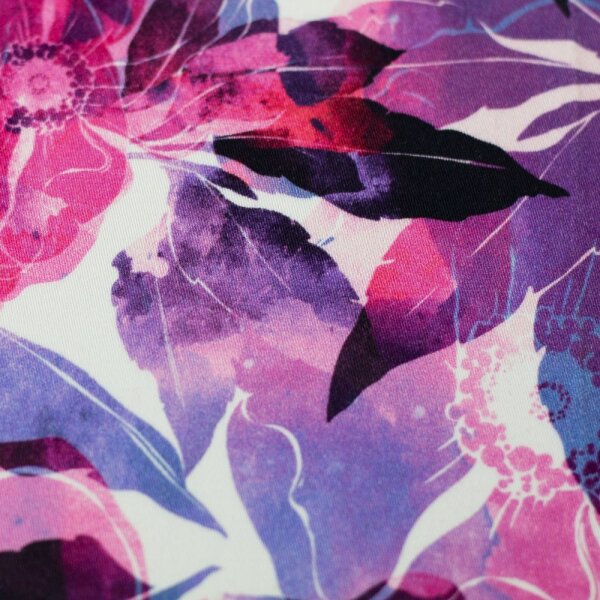 Stretchsatin bedruckt Blüten violett