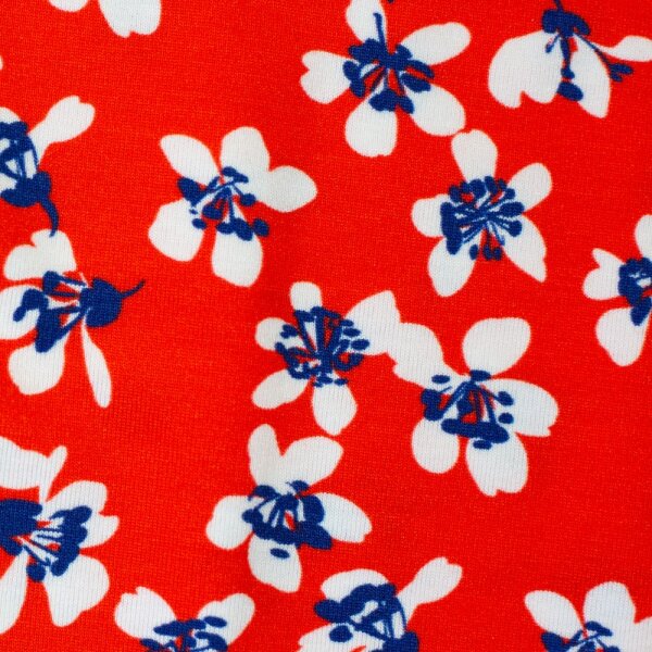 Viskose Jersey bedruckt creme Blüten auf rotem Grund