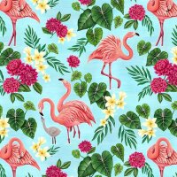 Patchworkstoff Flamingos & Pflanzen
