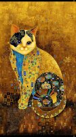Patchworkstoff goldene Katze künstlerisch