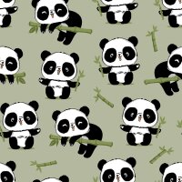 Baumwolldruck süße Pandas mint