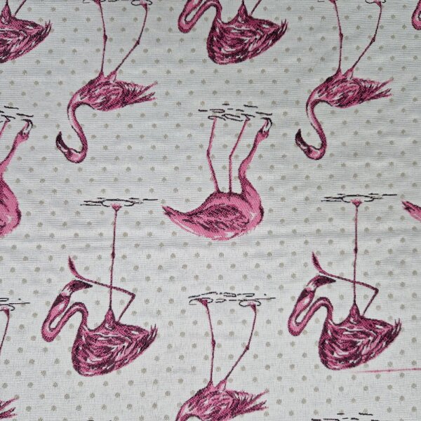 Dekojacquard rosa Flamingos mit Punkten auf creme